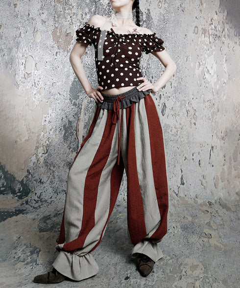 Stripe Gather Balloon Pants