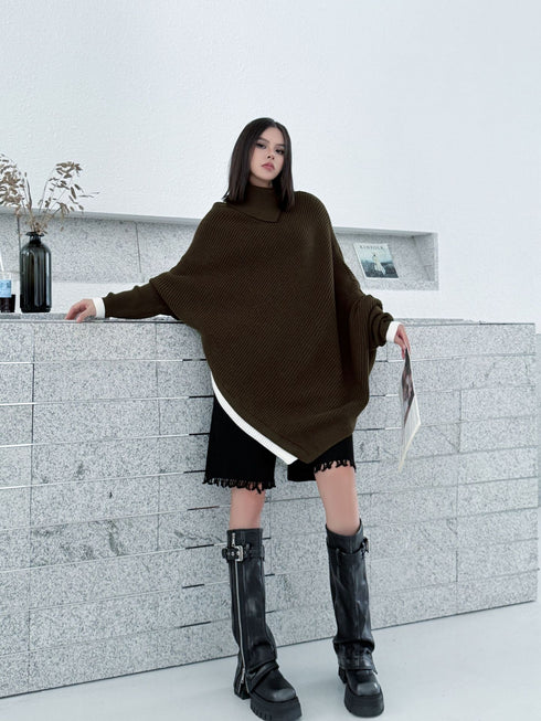 Diagonal Knit Poncho Top