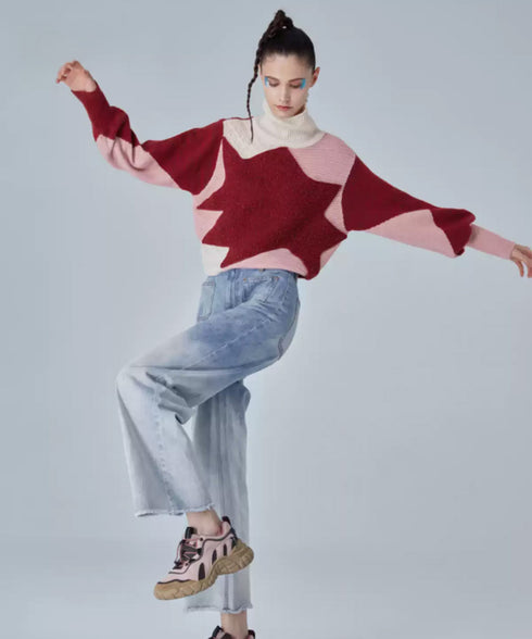 Patch Texture Mix Knit Sweater