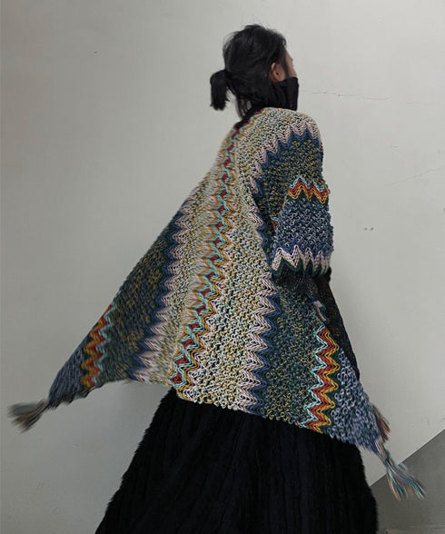 Multi Pattern Knit Cape