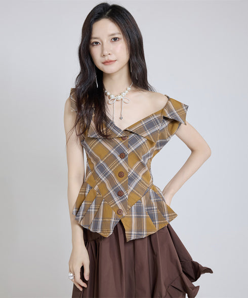 Fold Collar Peplum Top