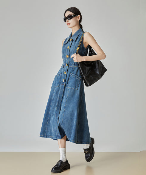 Back Cut Denim Dress