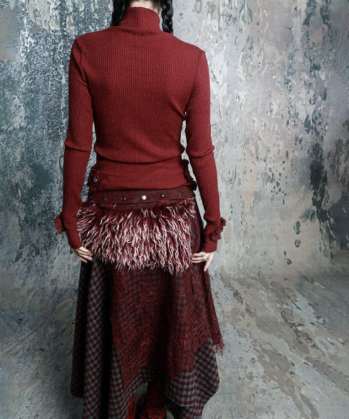 Fringe Button Rib Knit Top