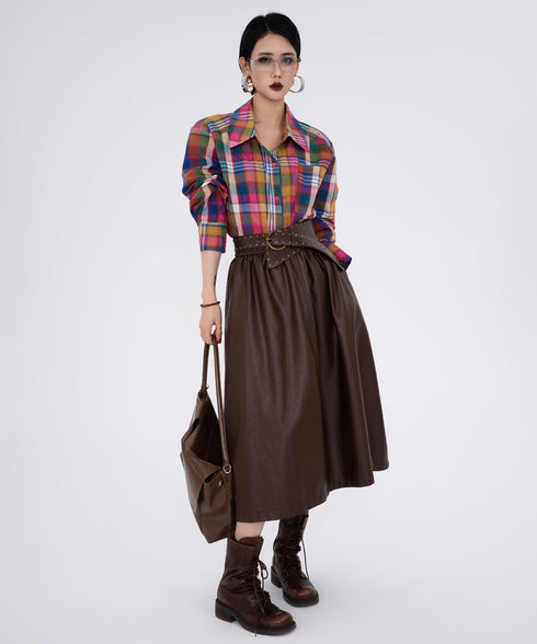 Color Mix Check Blouse