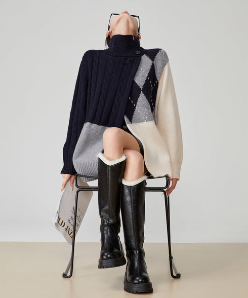 Argyle Cable Highneck Knit