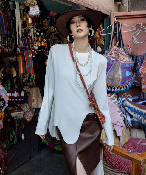 Wave Hem Long Sleeve Top