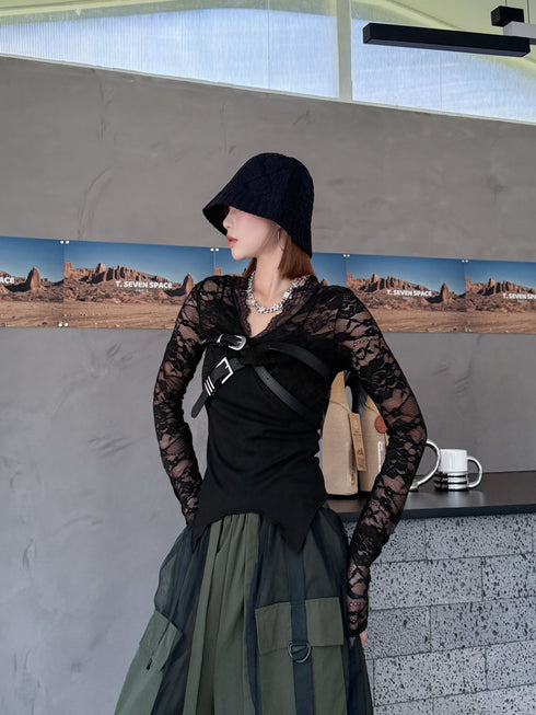 Lace Buckle Long Sleeve Top