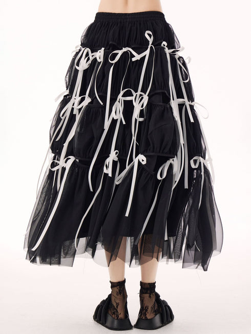 Ribbon Layered Mesh Skirt