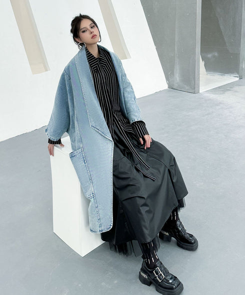 Washed Long Denim Coat