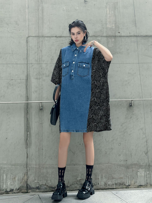 Panel Mix Denim Dress