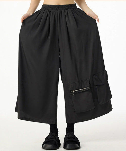 Black Zip Pocket Wide Pants