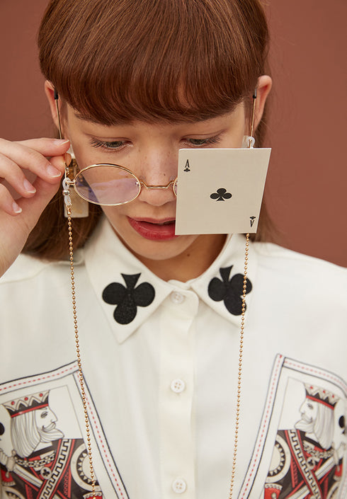 Card Print Collar Blouse