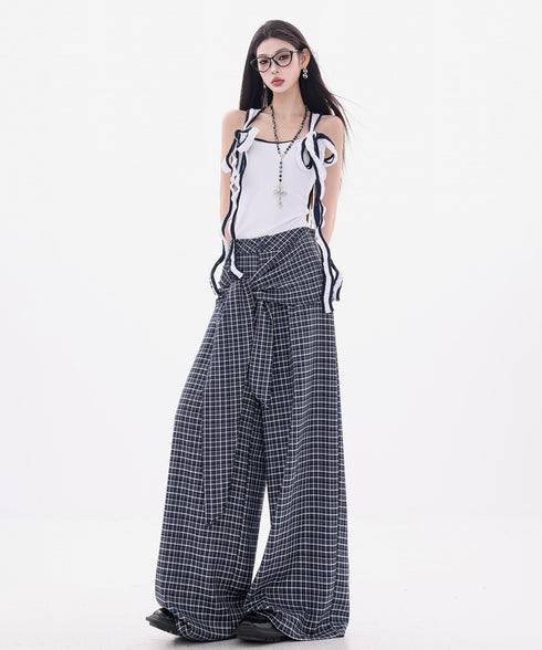 Grid Wrap Wide Pants