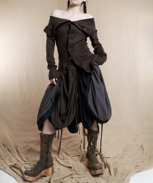 Gathered Patchwork Flare Skirt