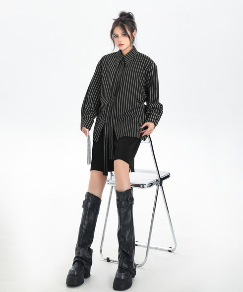 Pinstripe Belted Long Shirt