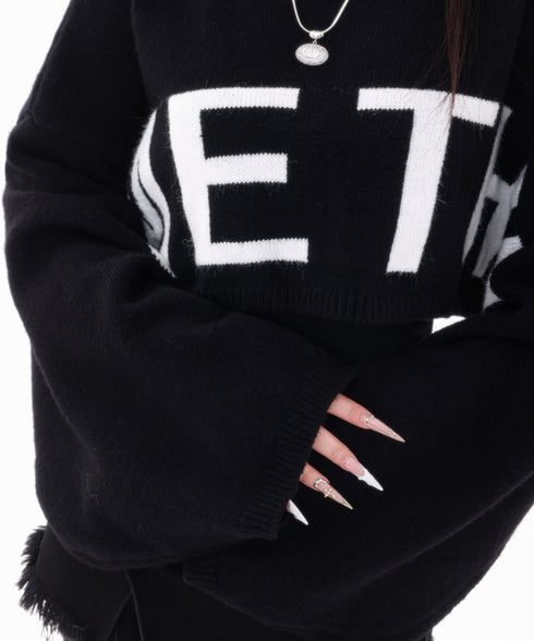 Frayed Contrast Knit Top