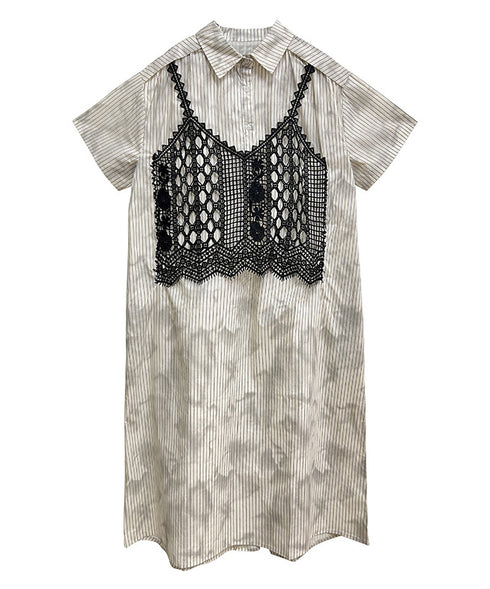 Layered Crochet Shirt Dress