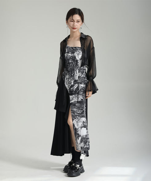 Graphic Slit Camisole Dress