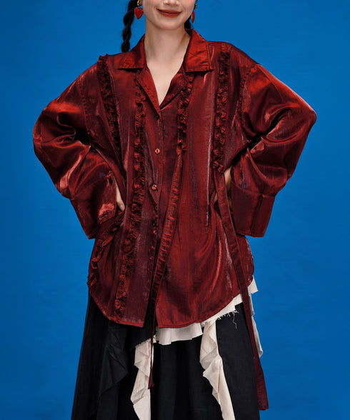 Metallic Ruffle Tie Blouse