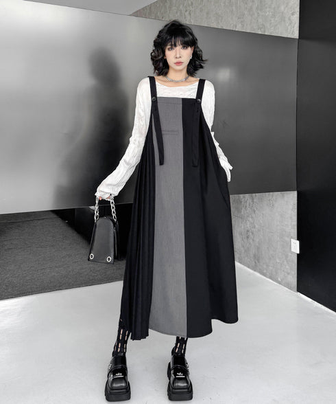 Bicolor Pleated Jumper Dress