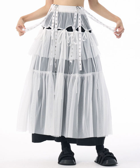 Tiered Mesh Belt Skirt