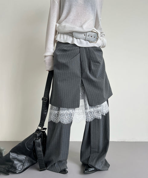 Pinstripe Lace Layered Pants