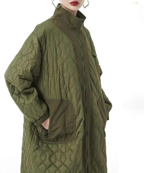 Quilted High Neck Long Coat