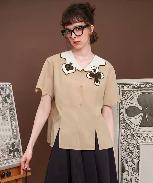 Card Motif Collar Blouse