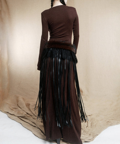 Faux Fur Fringe Wrap Skirt