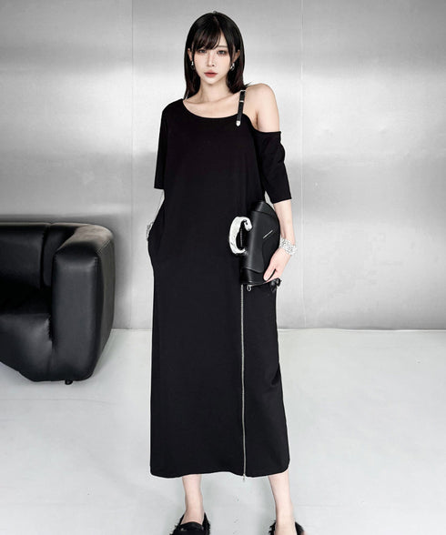Zip Strap Drape Dress