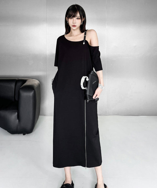 Zip Strap Drape Dress