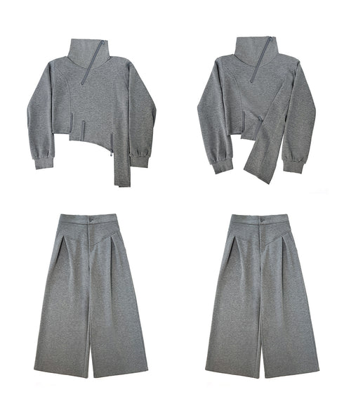 Zip Detail Top & Wide Pleated Pants Series