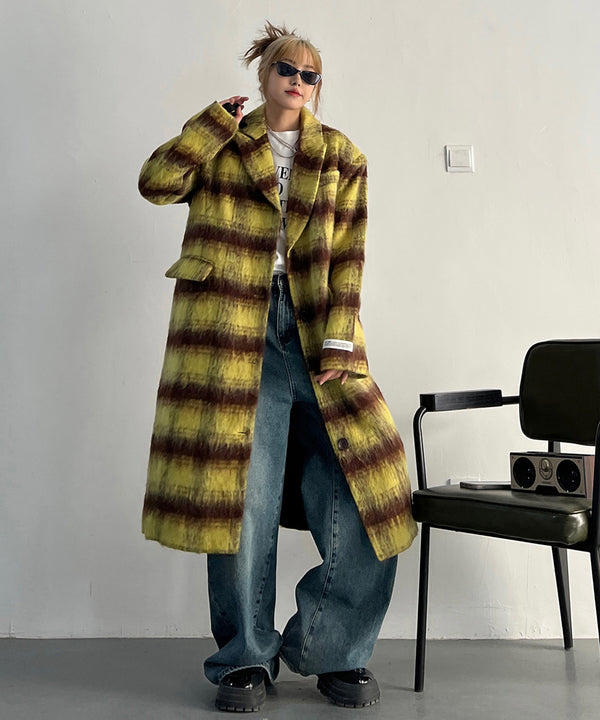 Brushed Check Long Coat