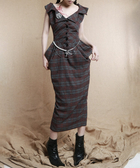 Plaid Draped Corset Dress