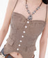 Houndstooth LaceUp Corset Top
