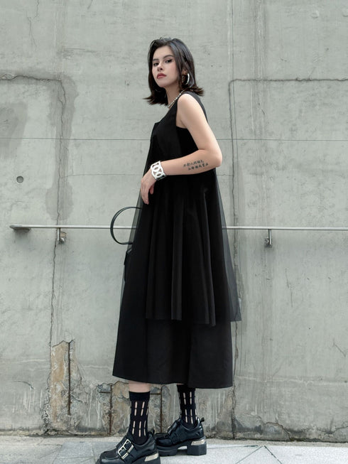 Layered Mesh Flare Dress