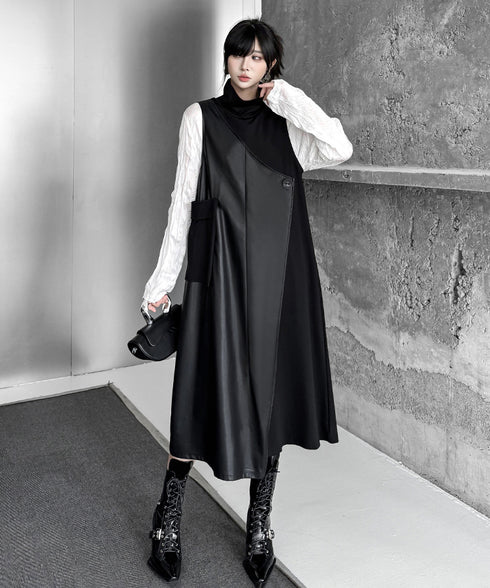 Mock Neck Overlay Pocket Dress