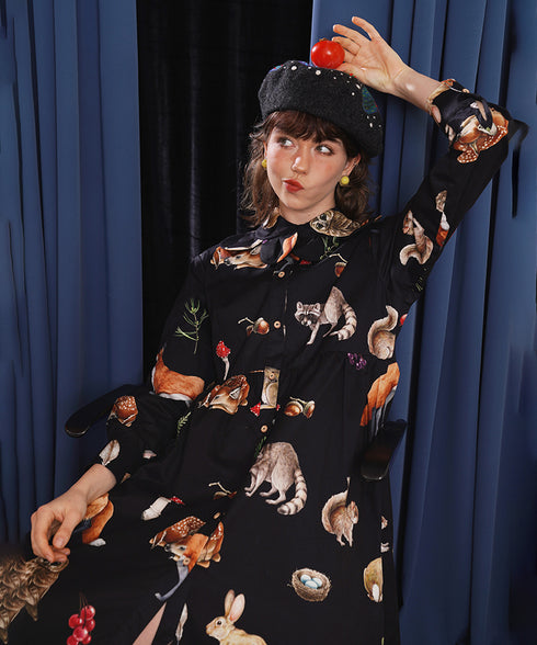 Forest Animal Printed Dress