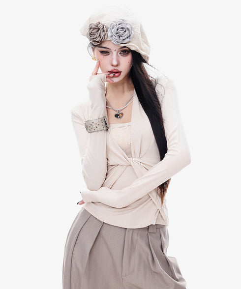 Frayed Contrast Knit Top