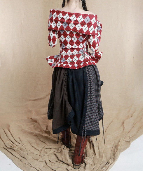 Argyle Off-Shoulder Fit Top