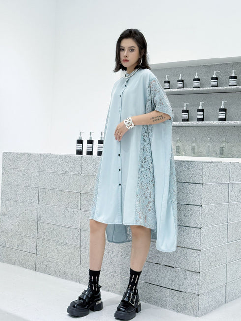 Lace Panel Relaxed Shirt Dress