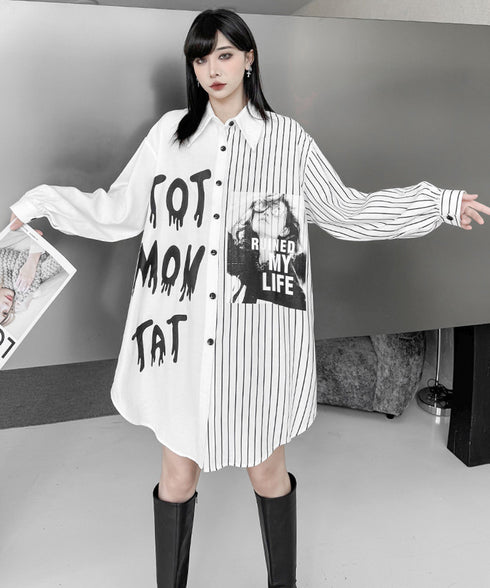 Split Print Stripe Shirt