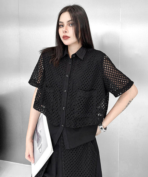 Mesh Layer Blouse & Shorts Co-ord