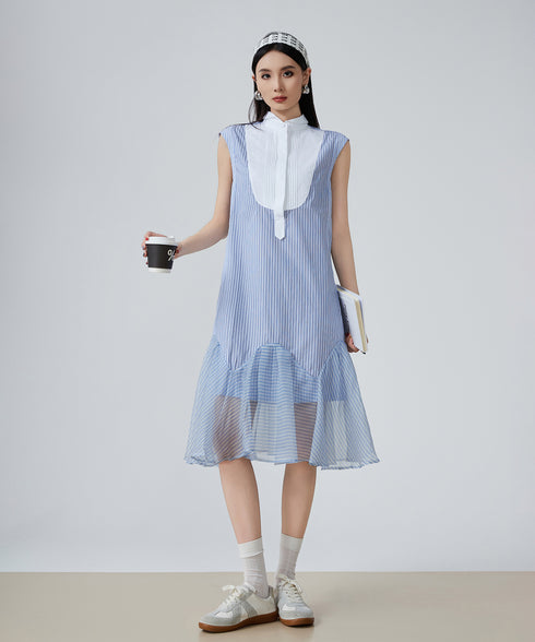 Stripe Frill Sleeveless Dress