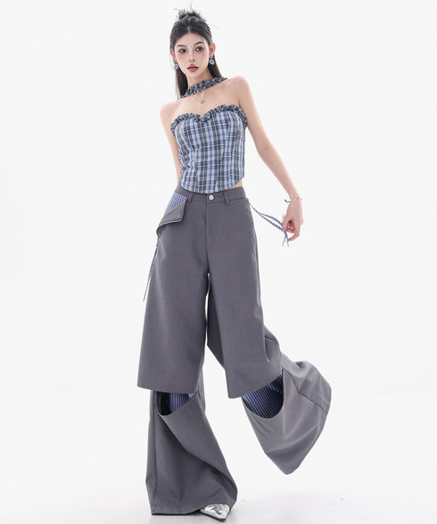 Frayed Contrast Knit Top