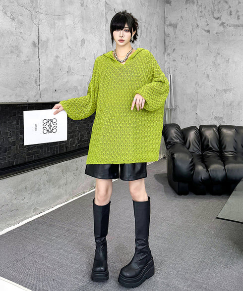 Textured Knit Hoodie Top