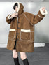 Hooded Faux Shearling Patch Coat