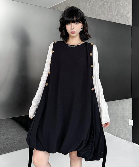 Side Button Balloon Dress