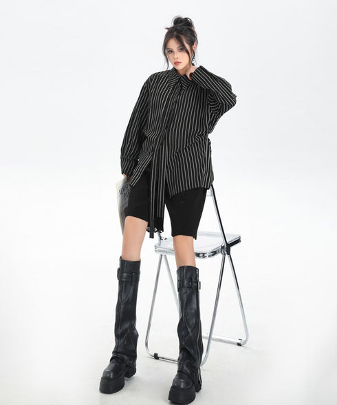 Pinstripe Belted Long Shirt