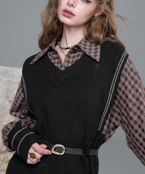 Check Layer Knit Dress
